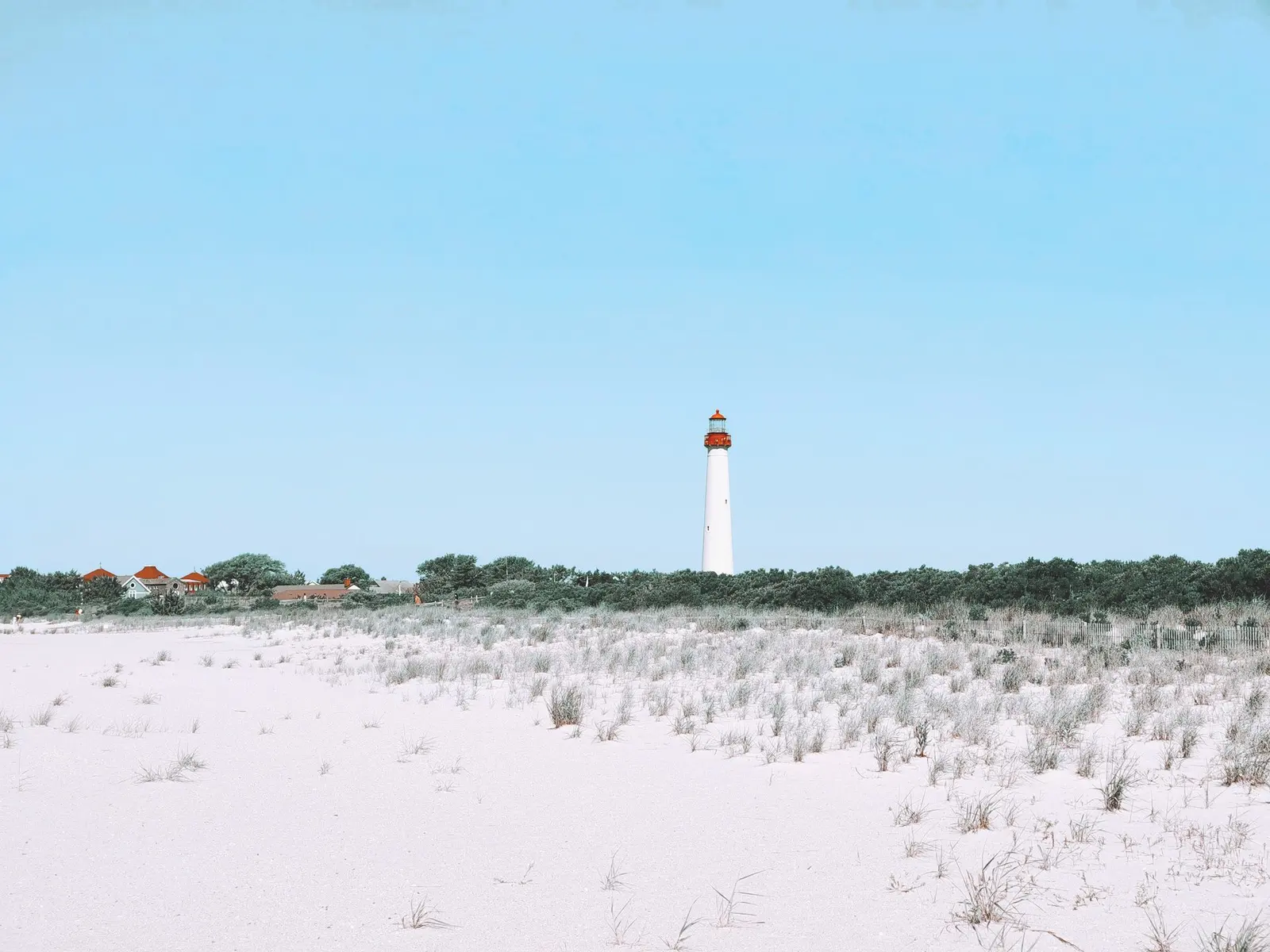 Cape May Lighthouse beyond the dunes at Cape May Point, New Jersey